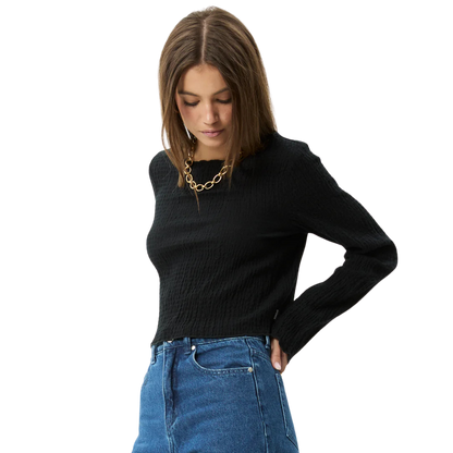 Focus Hemp Seersucker Long Sleeve Top - Black
