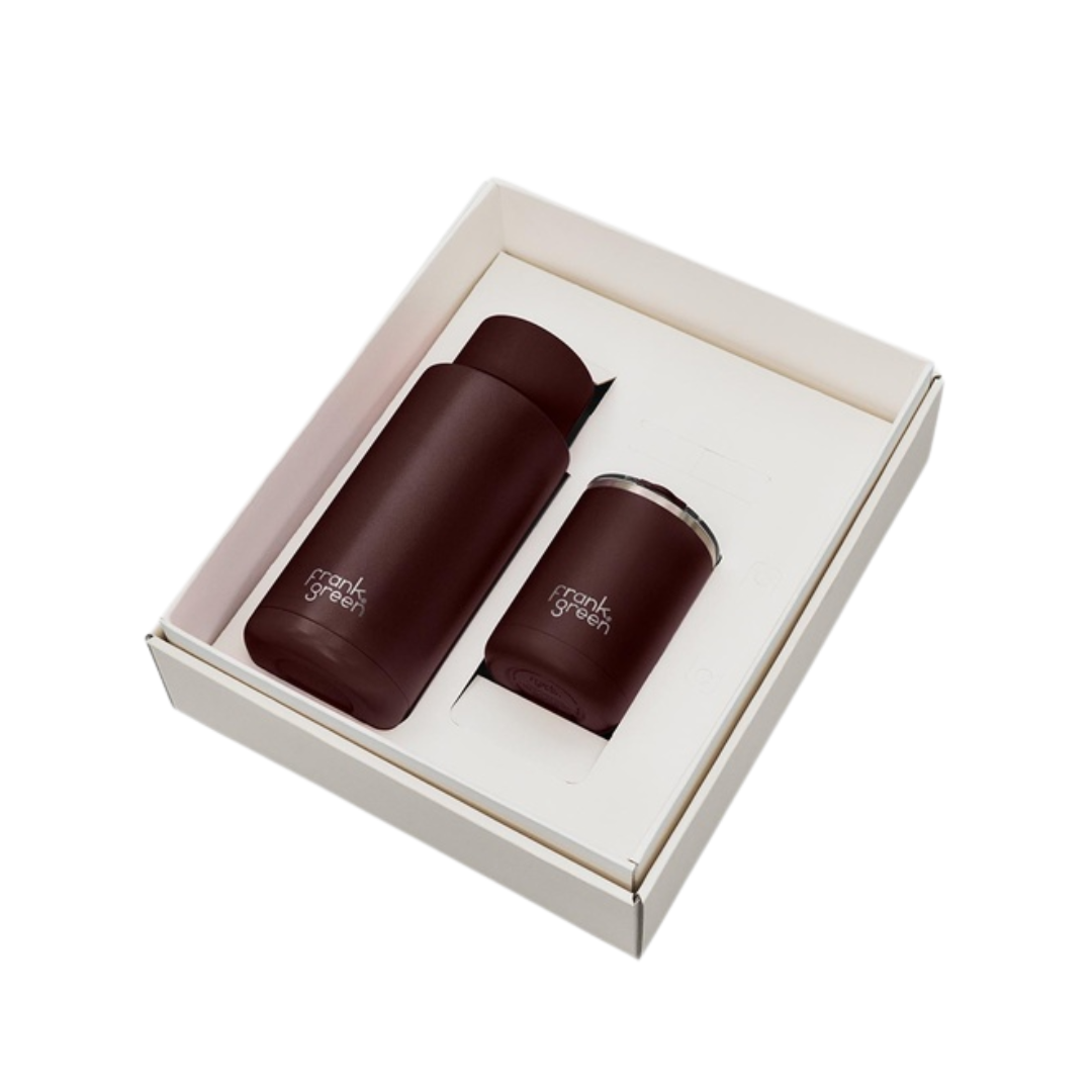 Frank green Gift Set Hinge Edition - Large chocolate 12oz Ceramic Coffee Cup & 34oz