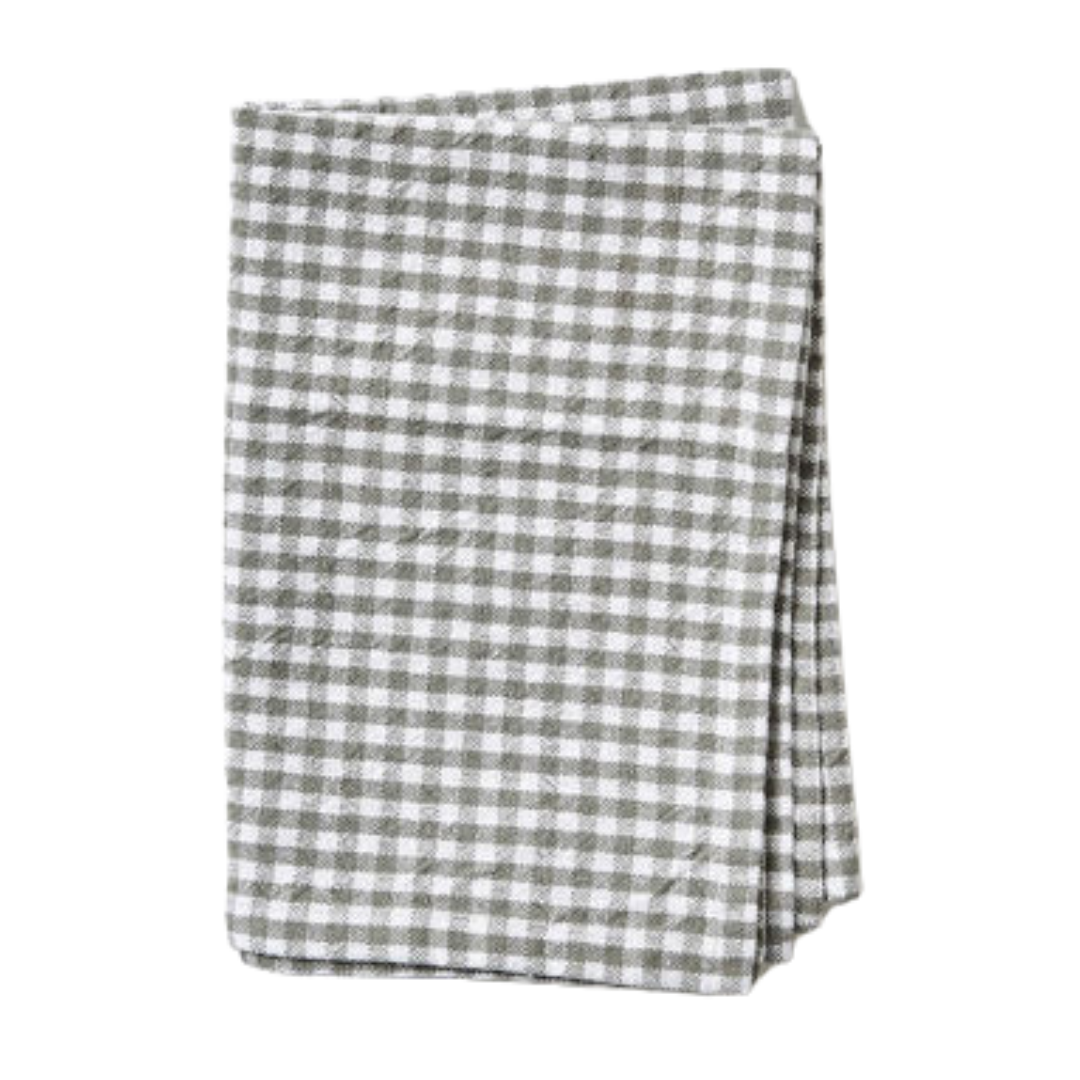 Gingham Washed Cotton Tea Towel - Grey
