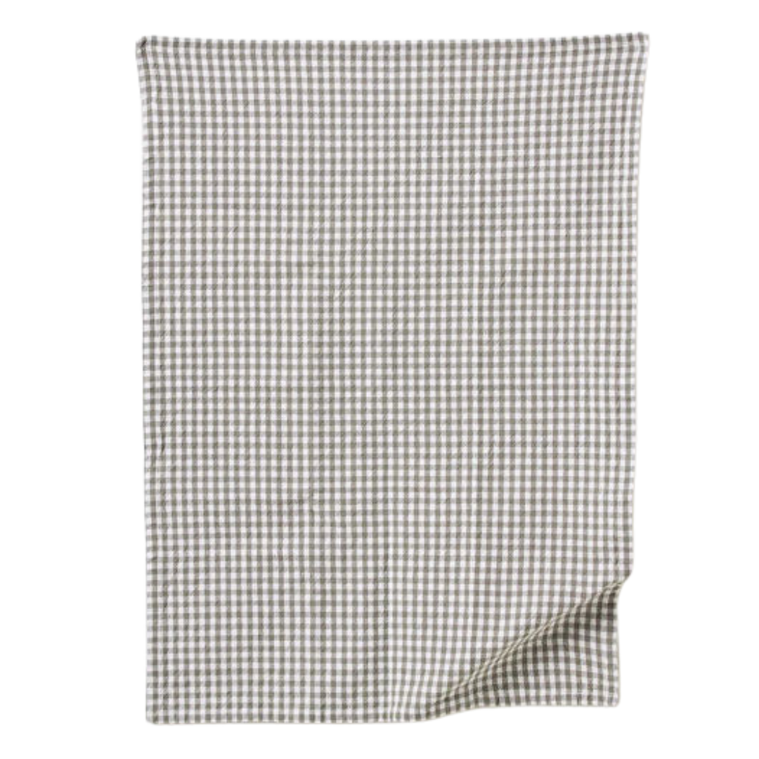 Gingham Washed Cotton Tea Towel - Grey