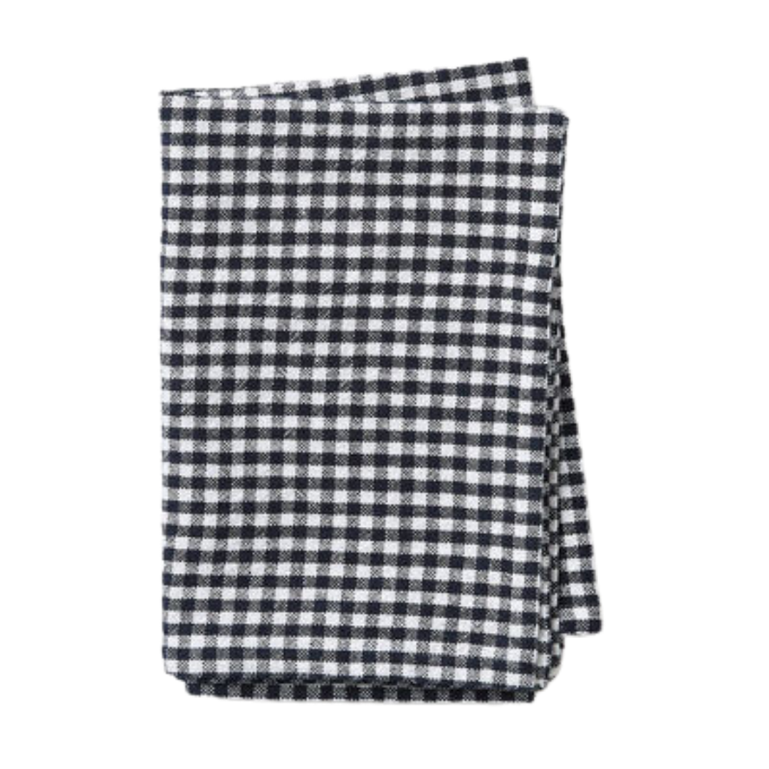 Gingham Washed Cotton Tea Towel - Navy