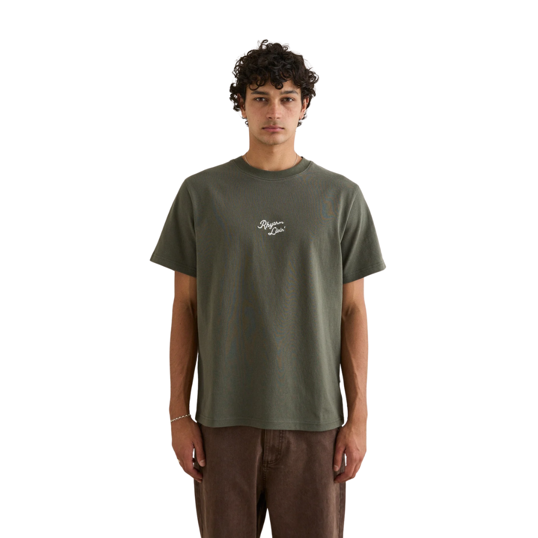 Heavy Vintage Embroidered SS T-Shirt - Silver Pine