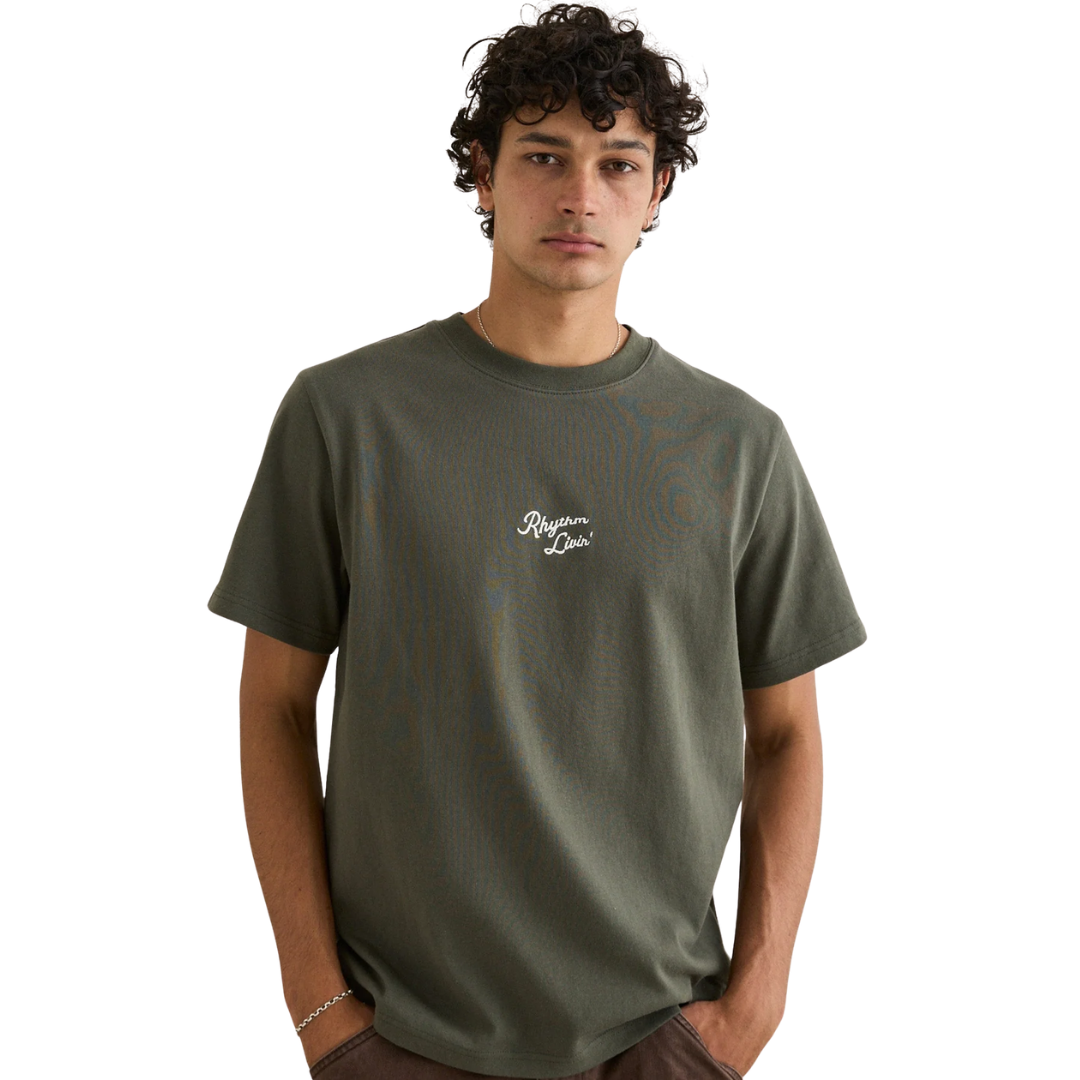 Heavy Vintage Embroidered SS T-Shirt - Silver Pine