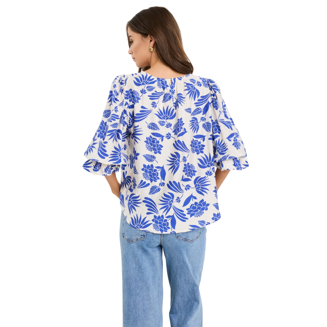 Justify Blue Lotus SS Blouson Sleeve Top
