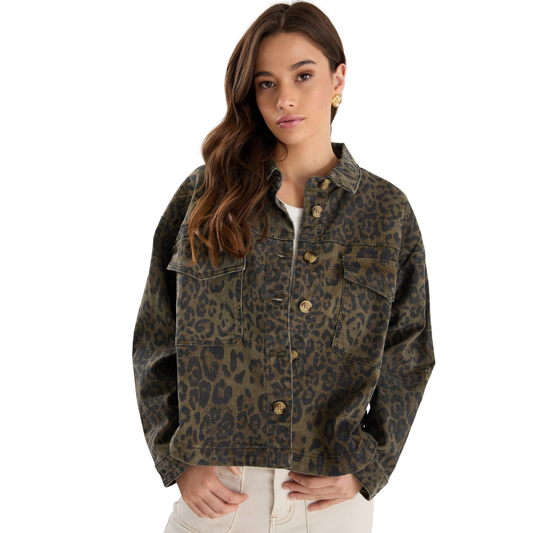 Echo Khaki Animal Denim Jacket