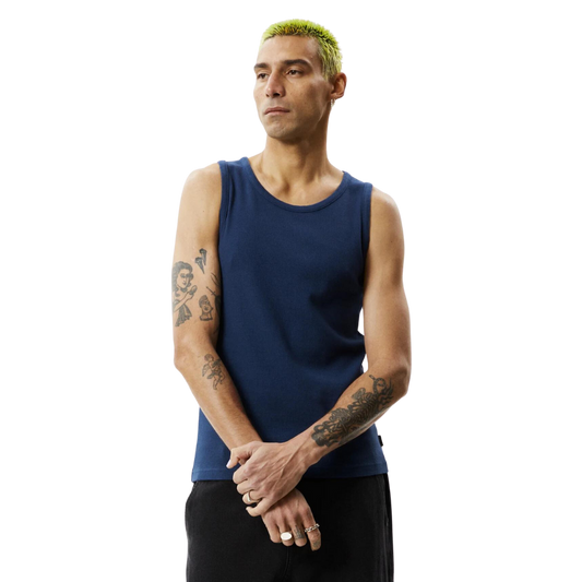 Paramount Recycled Rib Singlet - Navy