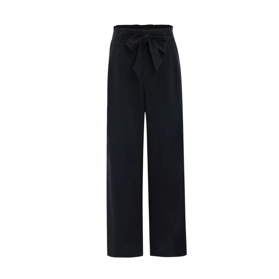 Sydney Black Crepe Wide Leg Tie Belt Pant