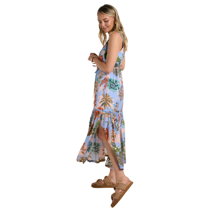 Estela Blue Floral Strappy Floaty Maxi Dress