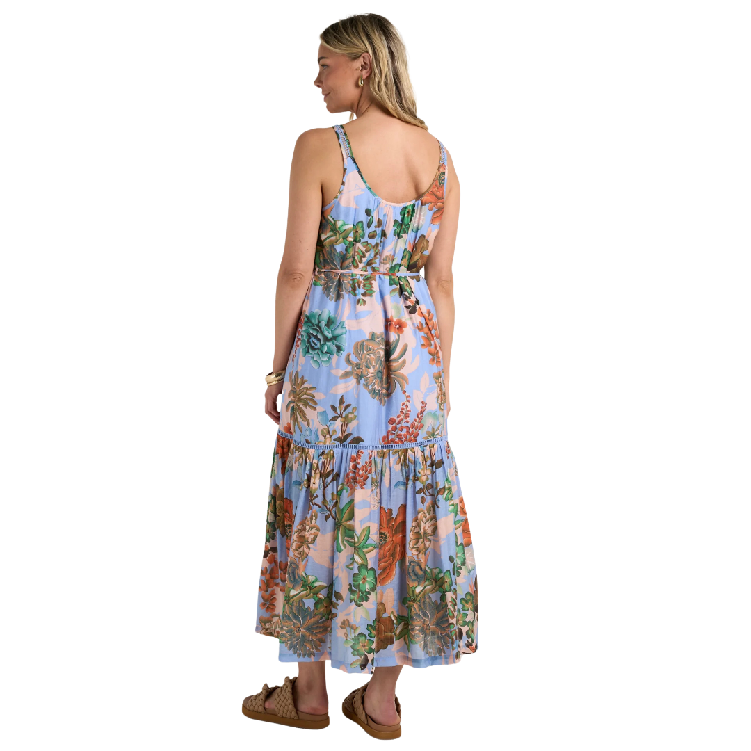 Estela Blue Floral Strappy Floaty Maxi Dress