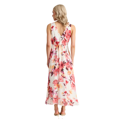 Angelic Vintage Blush Floral Sleeveless Frill Hem Midi Dress