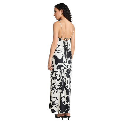 Showstopper Black White Satin Strappy Bias Slip Dress