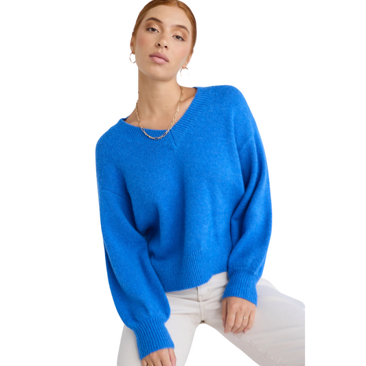 Harvest Azure Blue V Neck Knit Jumper