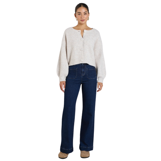 Authentic Oat Marle Chunky Knit Crewneck Cardigan