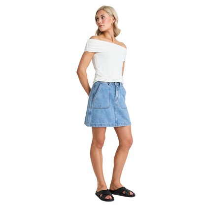 Orchard Mid Blue Pocket Front Denim Mini Skirt