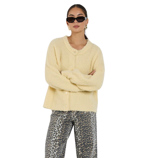 Teddy Butter Chunky Crewneck Boucle Knit Cardigan