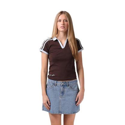 V Neck Polo Tee - Brown/Blue