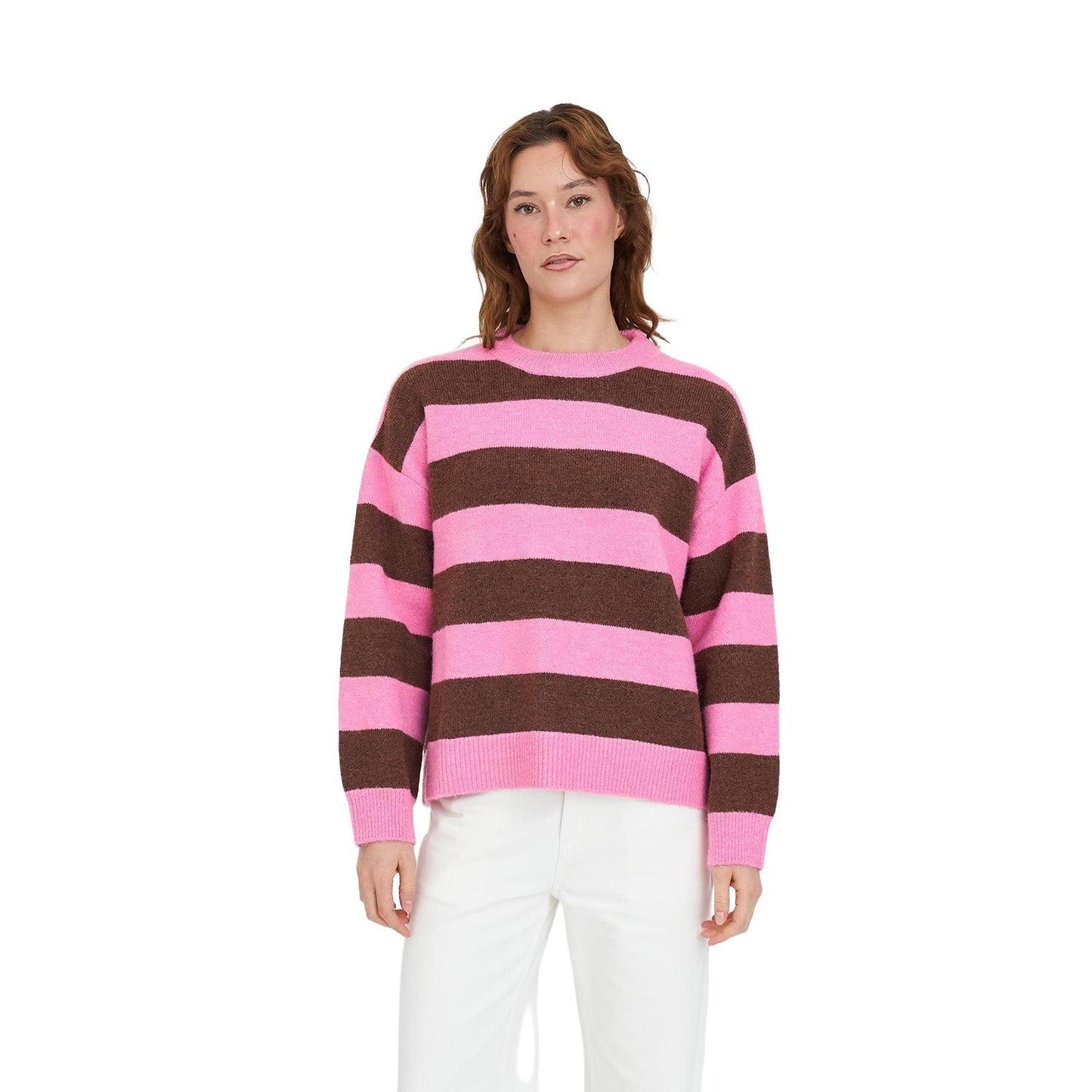 Kenzie Knit Crew Petal/Chestnut