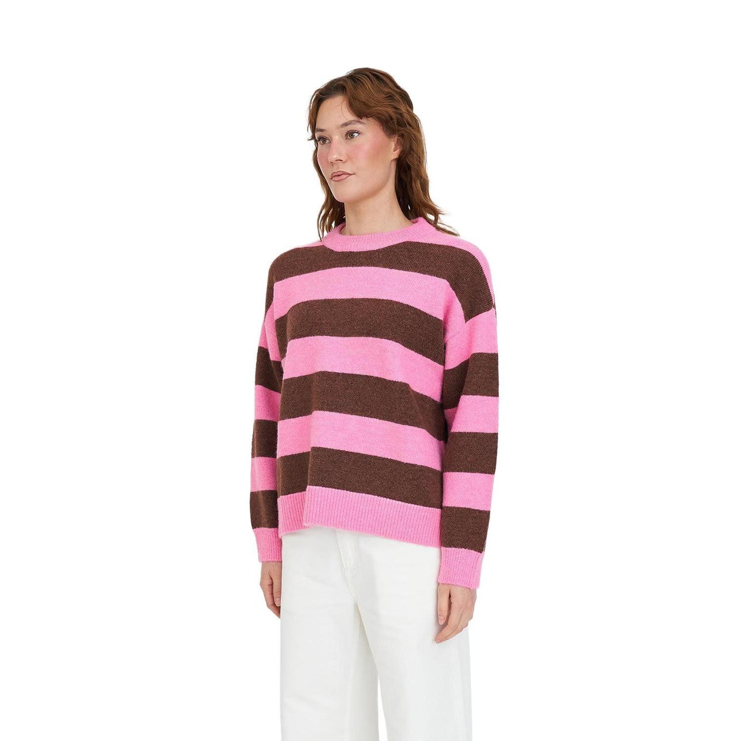 Kenzie Knit Crew Petal/Chestnut