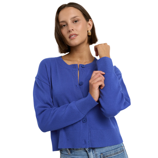Release True Blue Cropped Crewneck Cardigan - True Blue