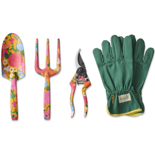 Follow The Sun Yellow Garden Tools and Gloves Set One Size