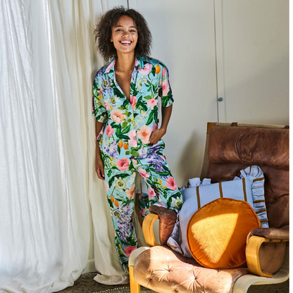 Spring In The Air Adult Eco Satin Short Sleeve Shirt & Pant Pyjama Set