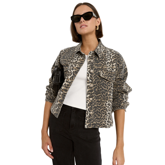 Echo Leopard Print Patch Pocket Denim Jacket / Leopard