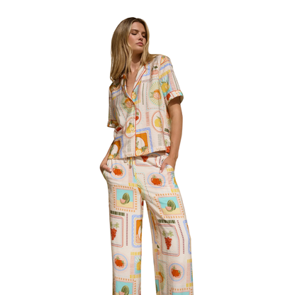 Travel Tropical Postcard Wide Leg Pull On Pants