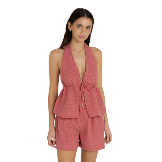 Check Halter Top Red