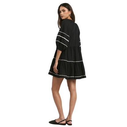 Again Black SS Tiered Smock Dress