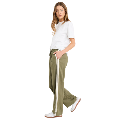 Vibe Khaki Linen Blend Jacquard Stripe Wide Leg Pants