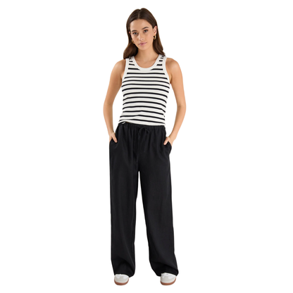 Wellness Black Linen Pull On Wide Leg Pants