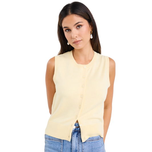 Alleyway Butter Lightweight Soft Knit Crewneck Vest Top - Butter