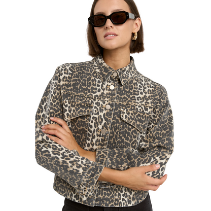 Echo Leopard Print Patch Pocket Denim Jacket / Leopard