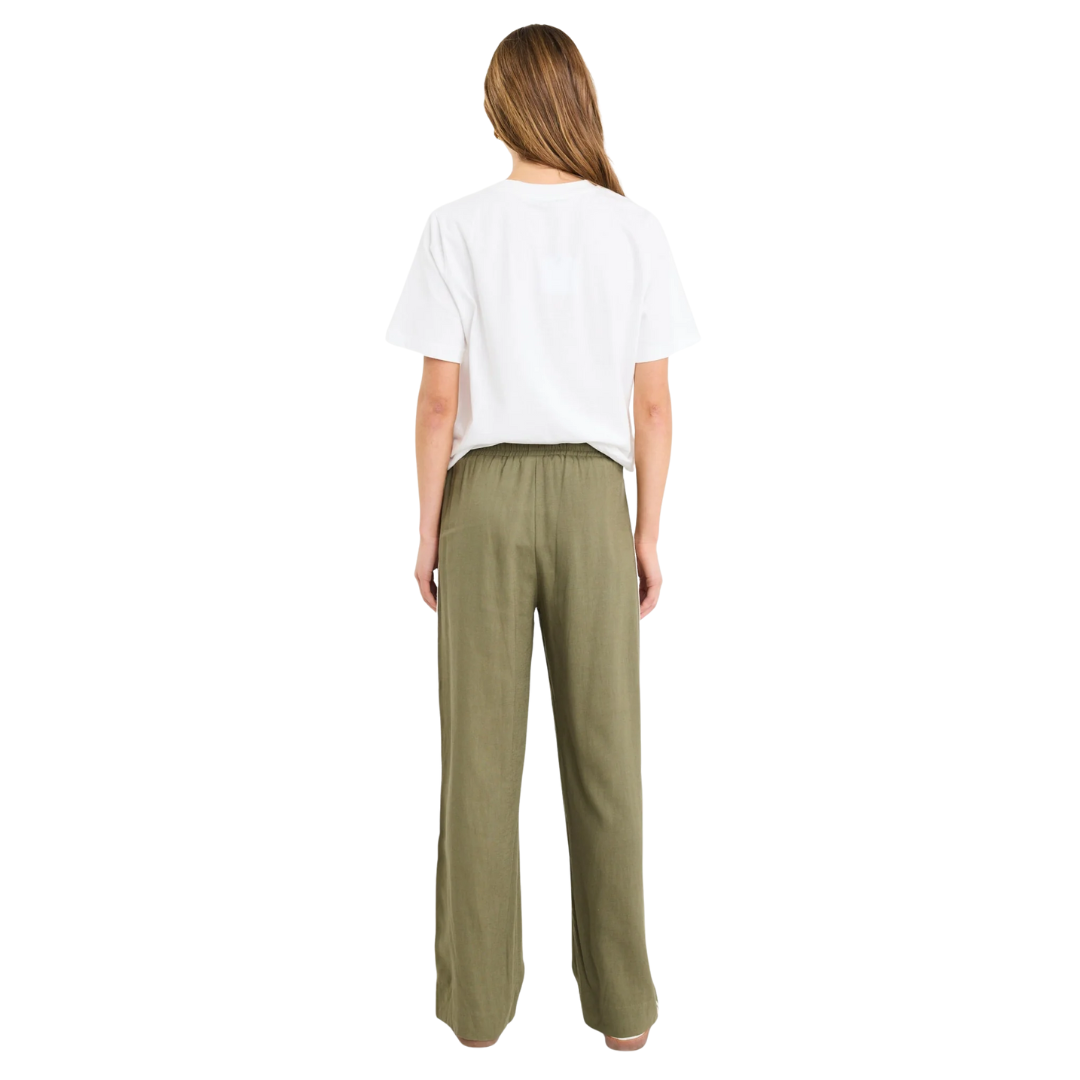 Vibe Khaki Linen Blend Jacquard Stripe Wide Leg Pants