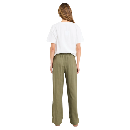 Vibe Khaki Linen Blend Jacquard Stripe Wide Leg Pants