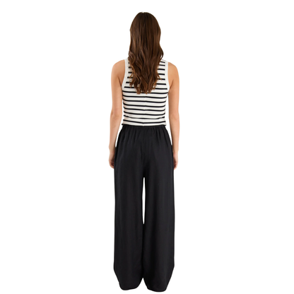 Wellness Black Linen Pull On Wide Leg Pants