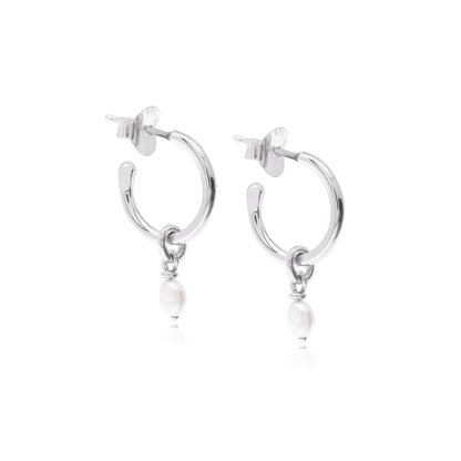 Margot Pearl Hoop Earrings - Silver