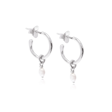 Margot Pearl Hoop Earrings - Silver