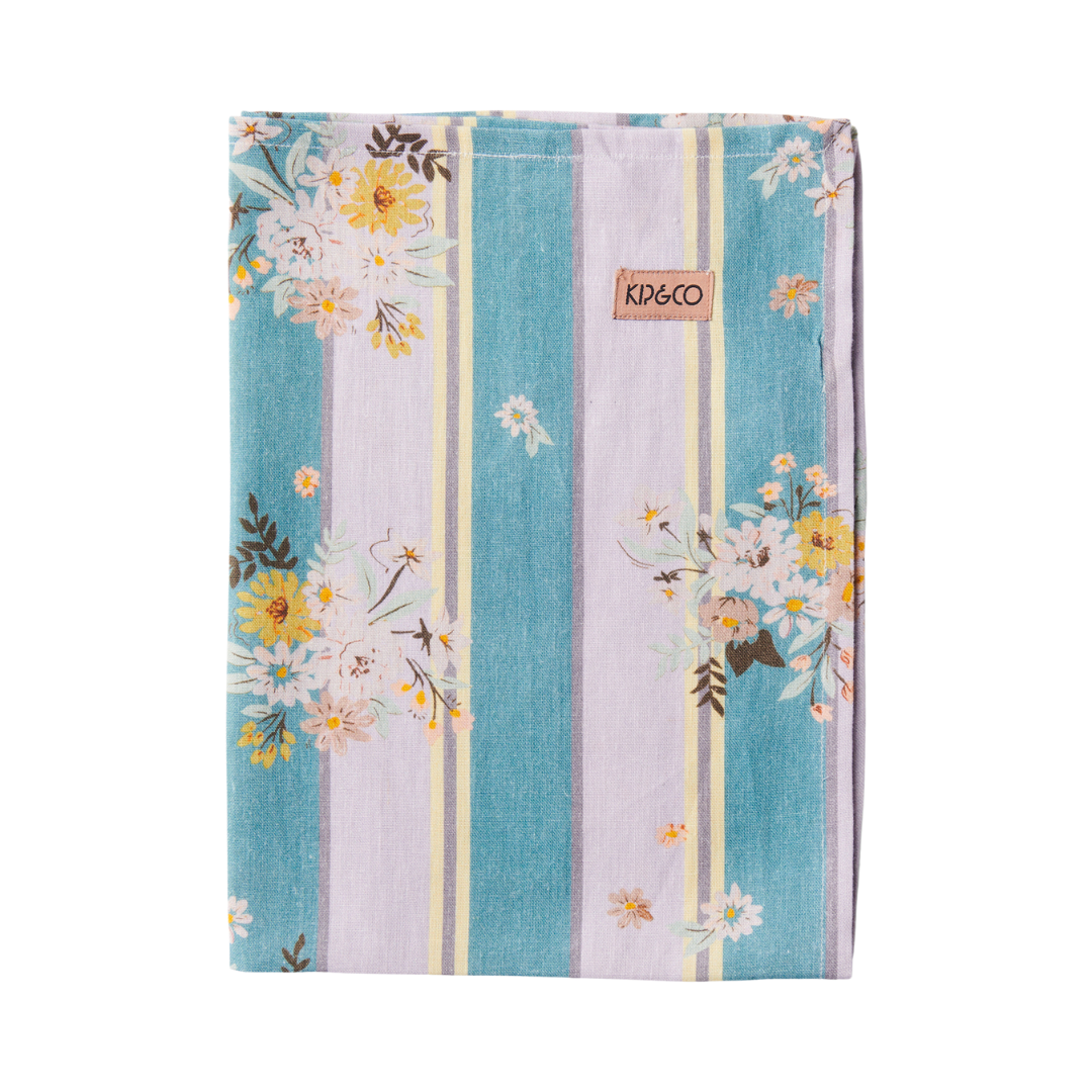 Floral Stripe Linen Tea Towel